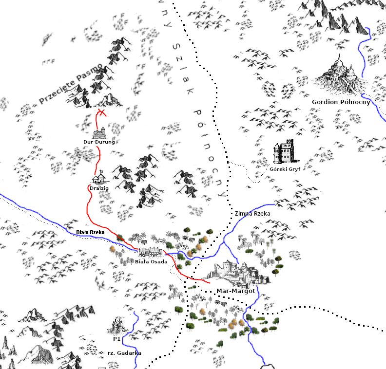 Mapa wskazująca szlak z Mar-Margot do Dur-Durung